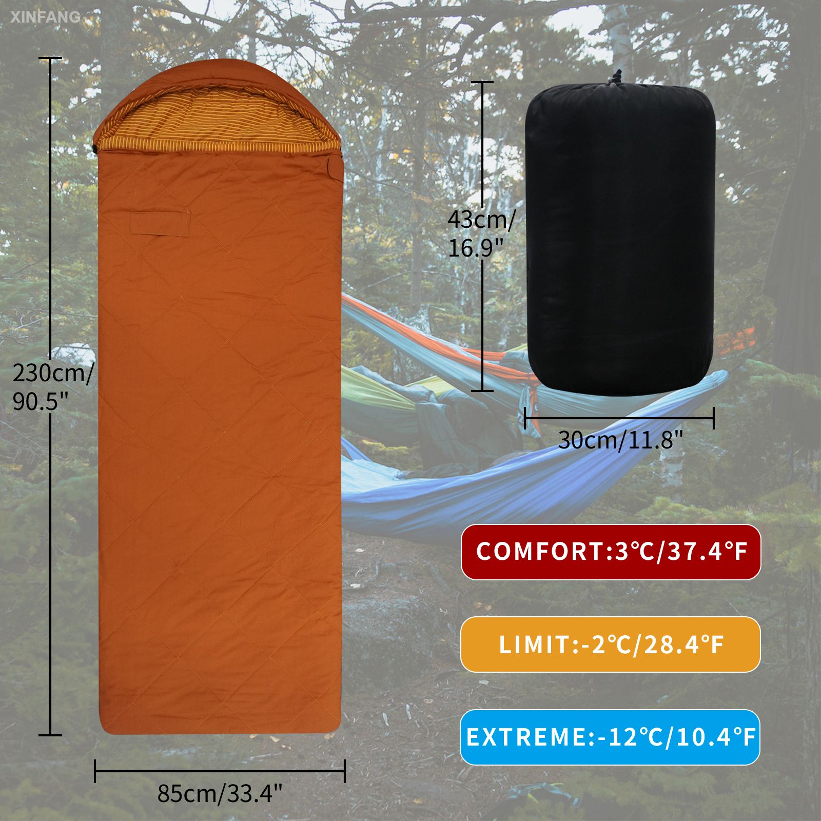 Cotton Sleeping Bag for adult Cold Weather&Warm Extra Large with Carry Bag and Detachable Hood for Camping,Travel and Backpacking